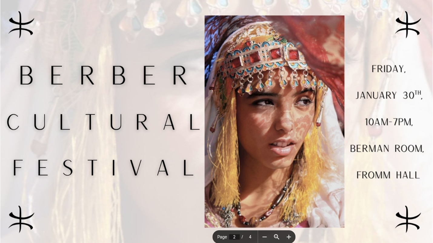 Amazigh/Berber Cultural Festival - Friday January 30th, 10AM-7PM, Berman Room, Fromm Hall